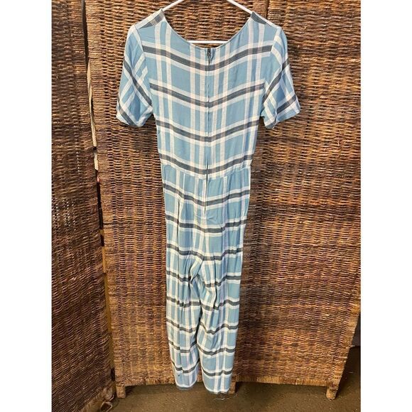 Wild Fable Blue Checkered 100% Rayon Short Sleeve Jumpsuit S-EUC - Picture 11 of 11